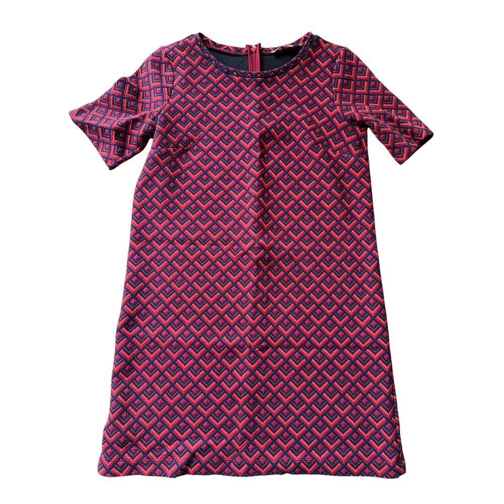 Ann Taylor Loft Red Navy Knit Geometric Sheath Shift Dress Mod Retro 60’s Sz M